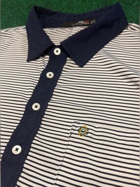 RLX by Ralph Lauren Oakmont CC Golf Polo (White & Navy Striped / Size XL)